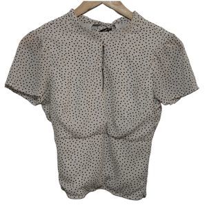 Womens Abercrombie & Fitch White Black Polka Dot Short Sleeve Blouse Top Size XS